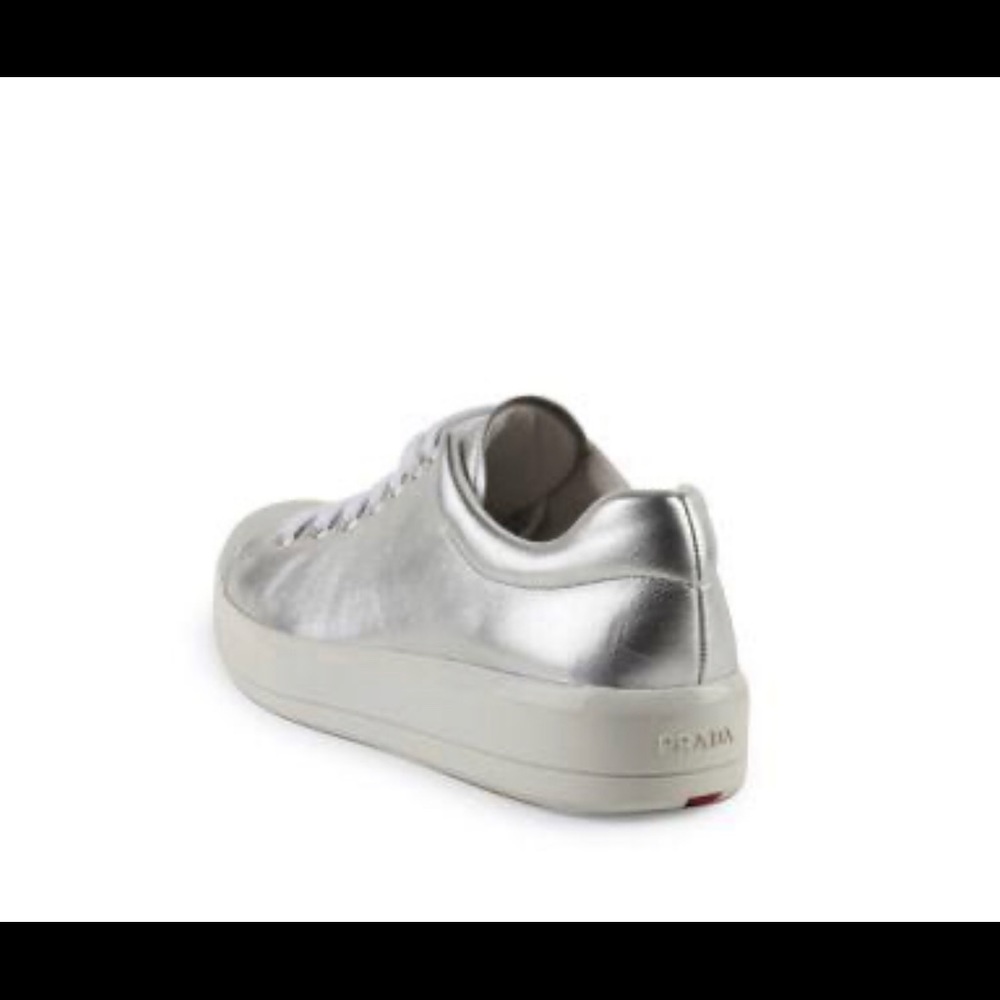 PRADA Metallic Leather Platform Sneakers 7.5 - Picture 3 of 12